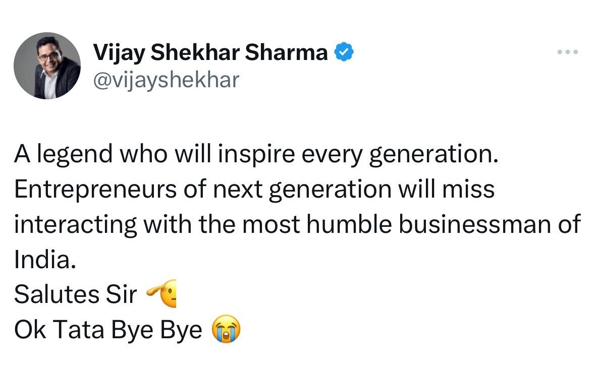 Ratan Tata Died: paytm के CEO विजय शेखर शर्मा ने रतन टाटा पर किया विवादित ट्वीट,आलोचना झेलने के बाद किया डिलीट