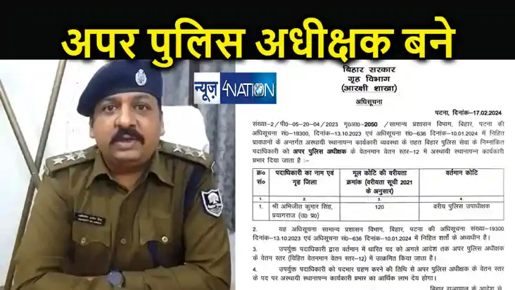 बिहार गृह विभाग का बड़ा फैसला, अभिजीत कुमार सिंह बने अपर पुलि बिहार गृह विभाग का बड़ा फैसला, अभिजीत कुमार सिंह बने अपर पुलि